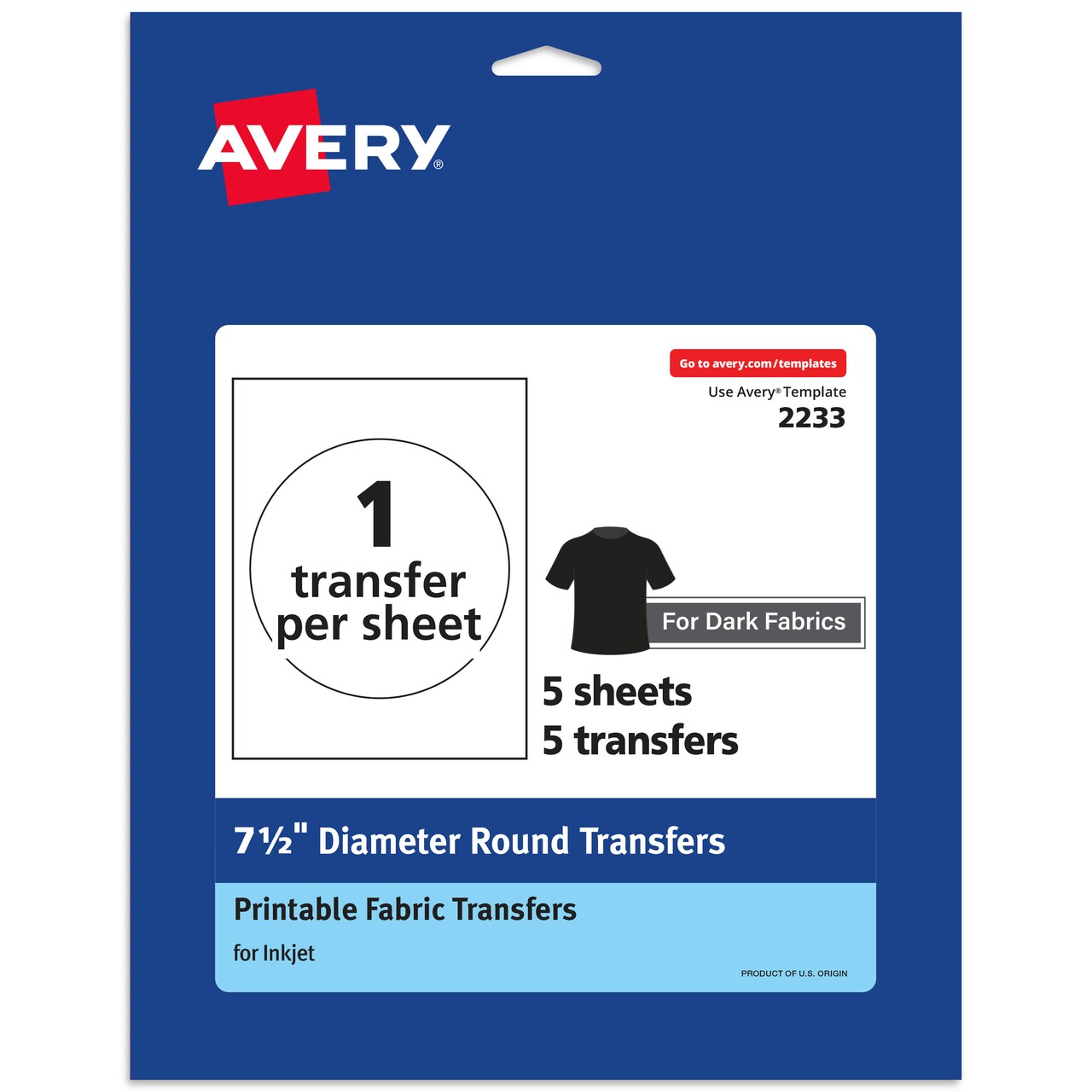 Avery Dark Transfer Paper for T-Shirts, 7.5 Diameter Pre Die-Cut